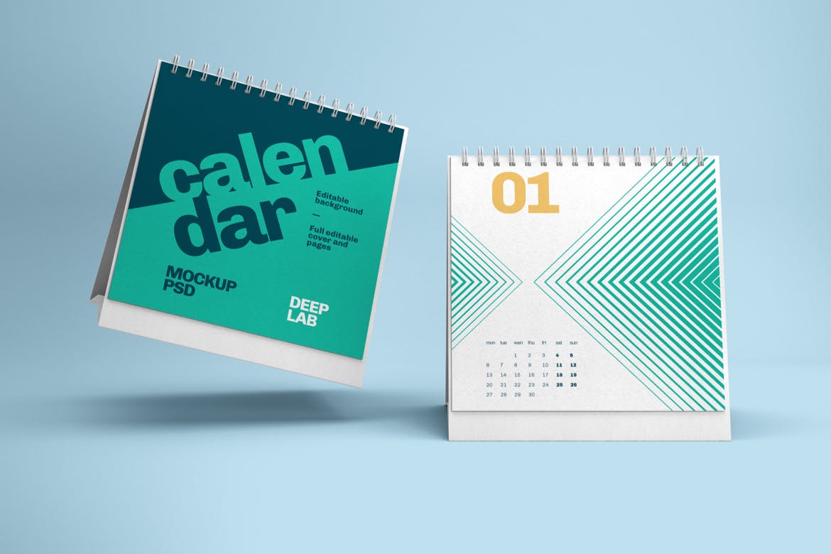 方形活页翻页台历设计样机集 Square Desk Calendar Mockup Set(图5)