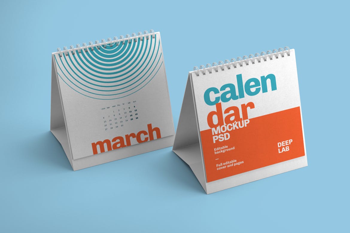 方形活页翻页台历设计样机集 Square Desk Calendar Mockup Set(图2)