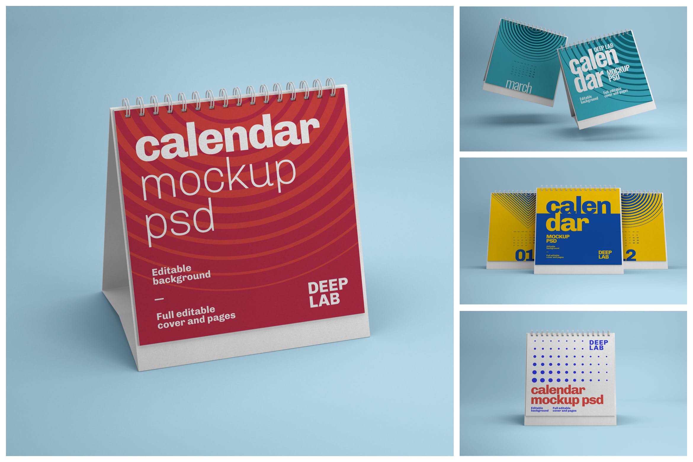 方形活页翻页台历设计样机集 Square Desk Calendar Mockup Set(图1)