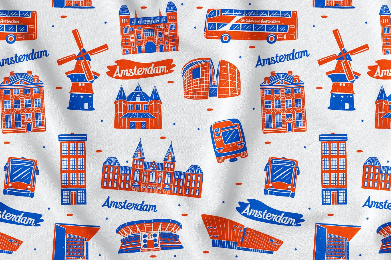 阿姆斯特丹元素无缝图案背景素材 Amsterdam Seamless Pattern(图1)